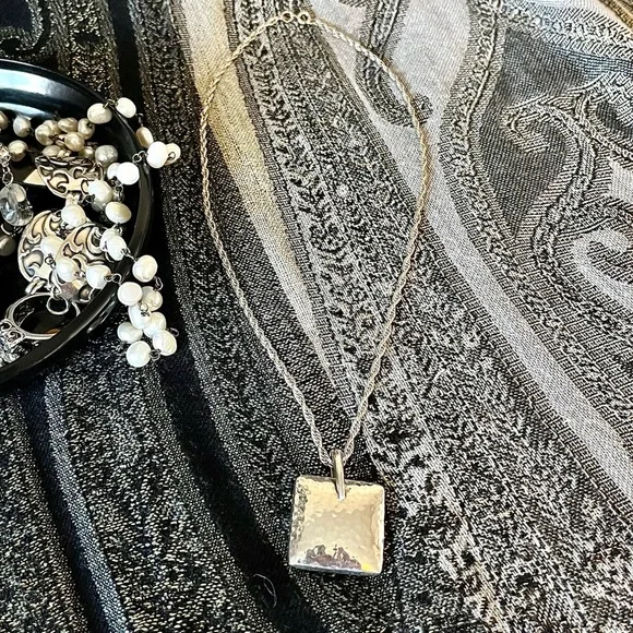 Silpada Vintage Solid Sterling Silver Square Pendant & Thick Heavy Chain - Picture 6 of 11